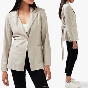 Belle & Bloom Synergy Linen Wrap Tie Waist Blazer Warm Grey Single-Button M NWT